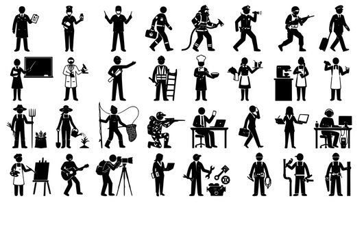 Full Body Professional Occupation Silhouette Vector Collection with Diverse Careers