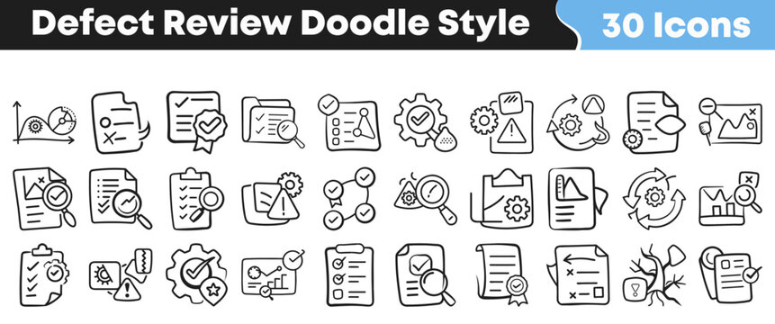 Set of hand drawn defect review icons for professional use