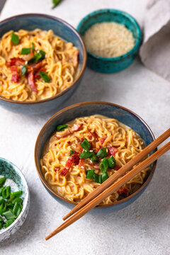 Korean trendy spicy carbonara ramen