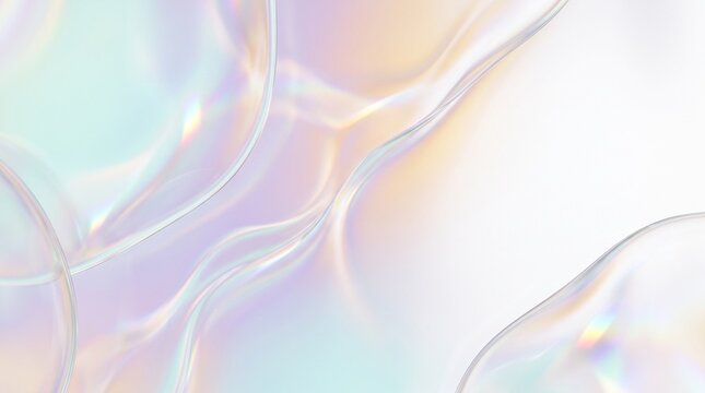 abstract background with iridescent caustic light reflections, translucent glass refraction creating elegant organic light pattern