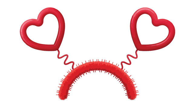 A vibrant red fuzzy heart headband vector graphic illustration featuring playful spring accents for parties