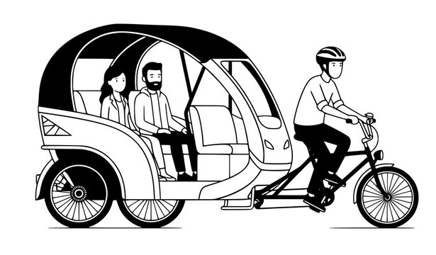 Modern European Cycle Rickshaw Flat Vector Illustration on White Background