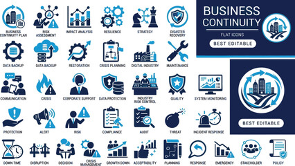 Fototapeta premium Business continuity and risk management icons set for corporate strategy and data security Vector, illustration