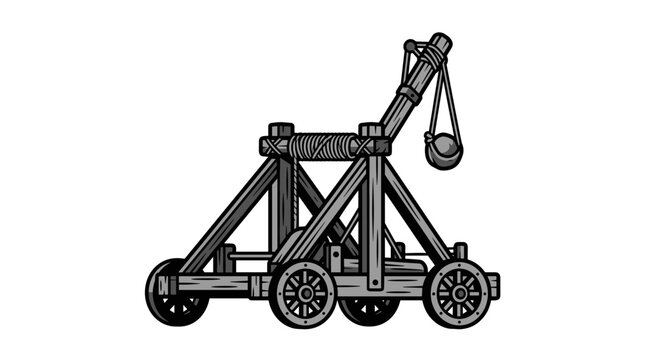 Ancient Catapult Siege Weapon Illustration.
