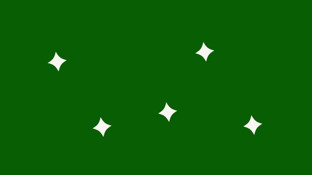 Magical starry sky with glowing twinkle stars  sparkling fairy dust, blinking cartoon doodle stars, green screen chroma key animation in 4k