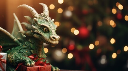 Fototapeta premium Enchanting dragon with holiday decorations displayed