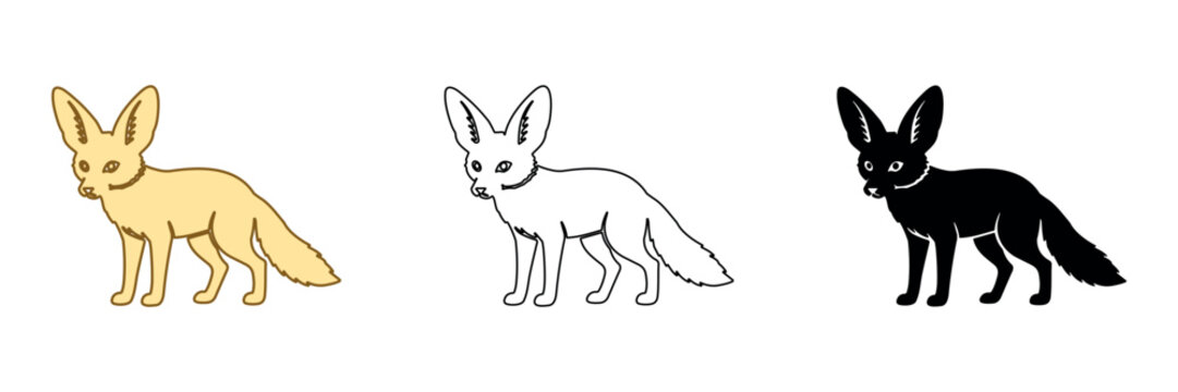 Three stylized fennec foxes in different artistic representations