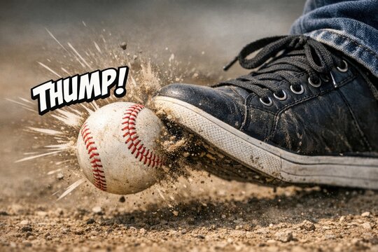 A close-up shot of a baseball hitting another ball with a thumping sound