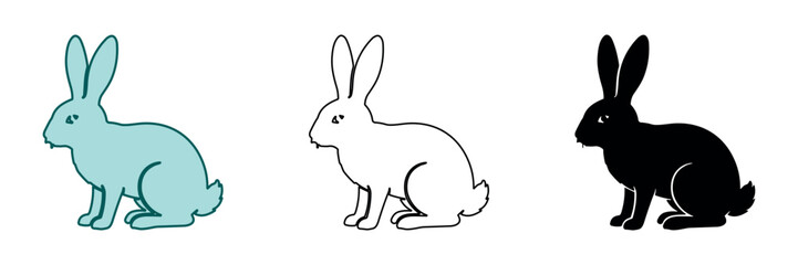 Fototapeta premium Three stylized rabbits in different artistic representations on a white background