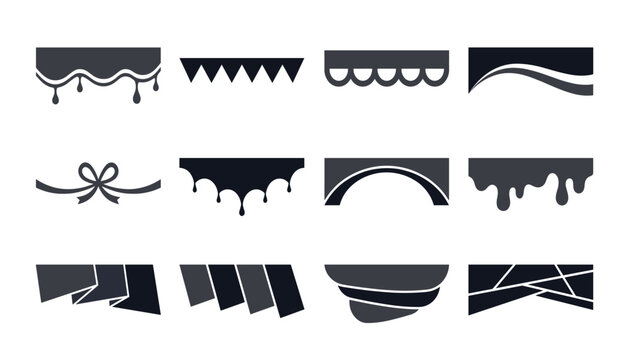 Decorative border shapes and abstract dividers collection vector illustration. Set of graphic design web headers, dripping liquid edges, ribbon bows.