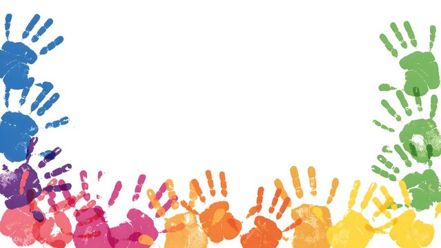 Rainbow handprint art border design