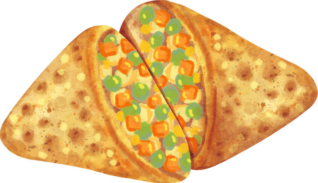 Watercolor samosa hand painted food clipart illustration