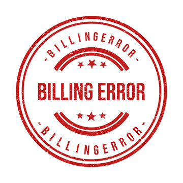 Red round rubber stamp with billing error text on a circular frame