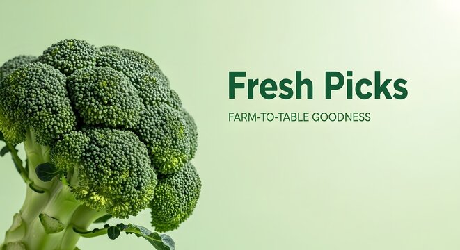 Fresh broccoli on green background