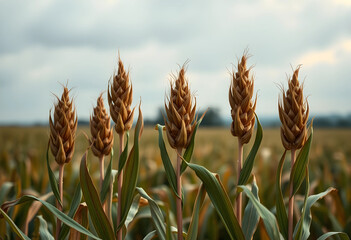 Fototapeta premium Mature wheat crops showing disease symptoms in field
