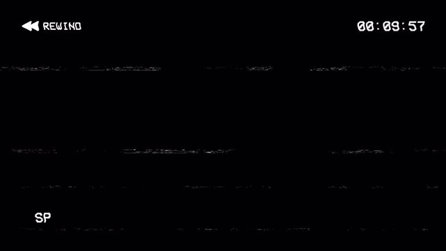 Old VHS video tape rewind icon distortion with timer count, old television screen distortion, retro video playback, transparent background. 4K Video