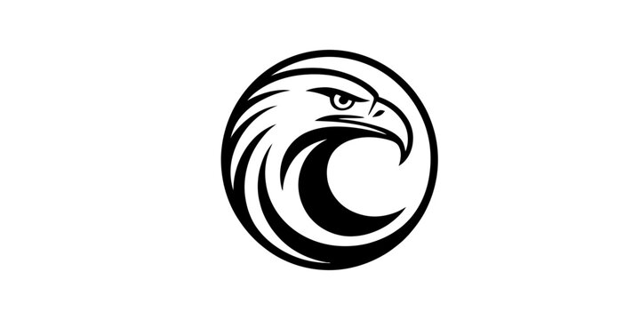 Black and white eagle head logo icon in a circular shape
