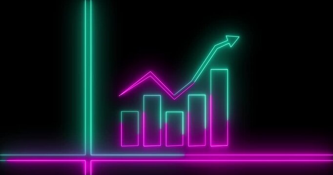 Neon business graph chart icon animation background. Neon business growth concept. Glowing neon business graph chart icon animation background
