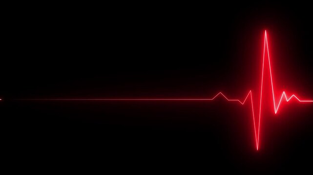 Neon Electrocardiogram Heartbeat Pulse Heart attack monitoring Medical Patient Treatment black Background. Red color animation. 