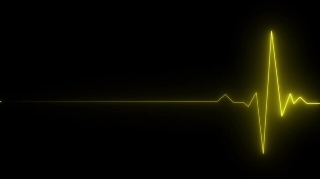 Neon Electrocardiogram Heartbeat Pulse Heart attack monitoring Medical Patient Treatment black Background . Yellow color animation. 