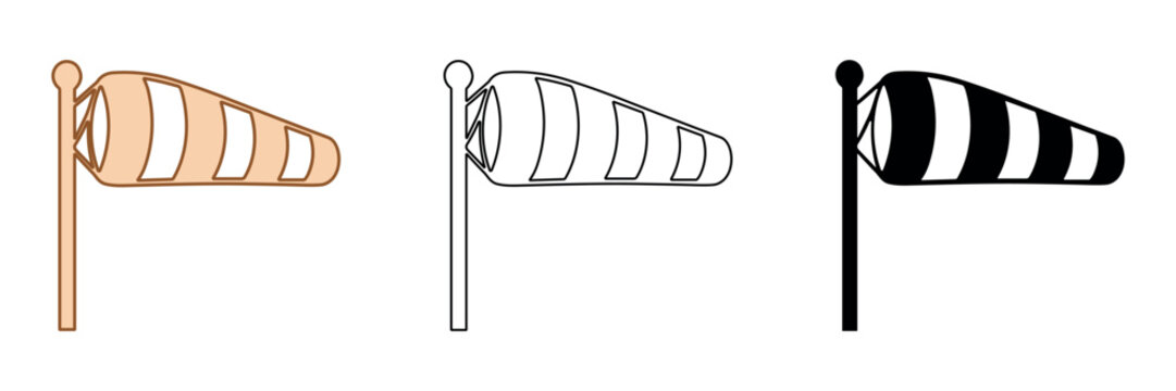 Three different styles of windsock illustrations on a white background