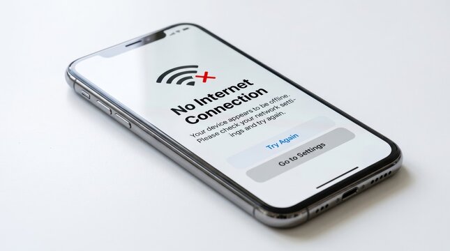 Smartphone showing no internet connection error message