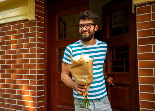 Delivering Flower Bouquet.