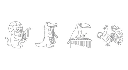Wild jungle animals performing in an orchestra illustration. © masa