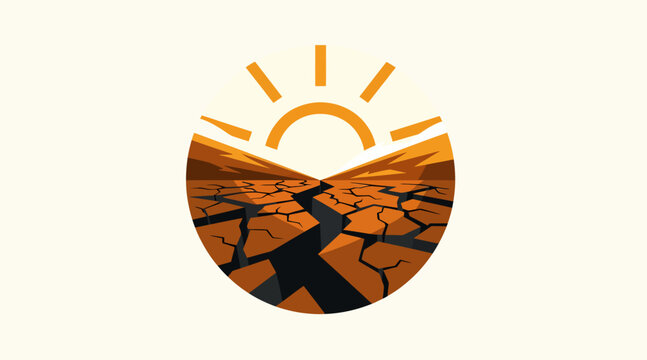 Sunrise over cracked dry earth landscape.