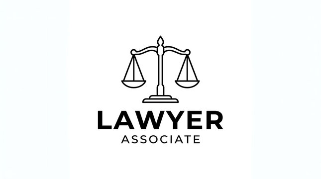 Lawyer Associate Logo Design Featuring Scales of Justice Line Art Illustration