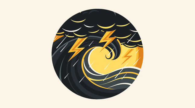Abstract lightning and wave design in circular frame.