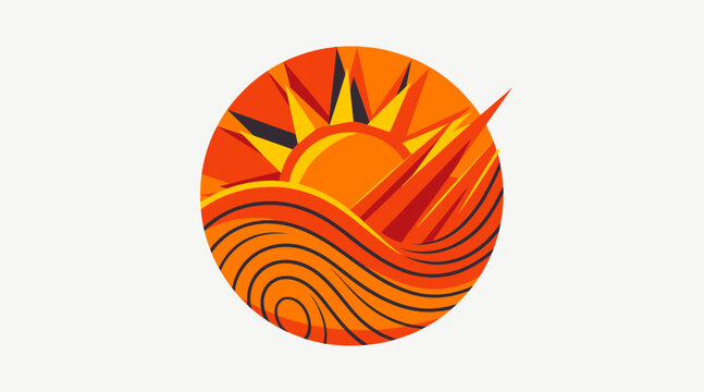 Vibrant sun and wave circular graphic design.