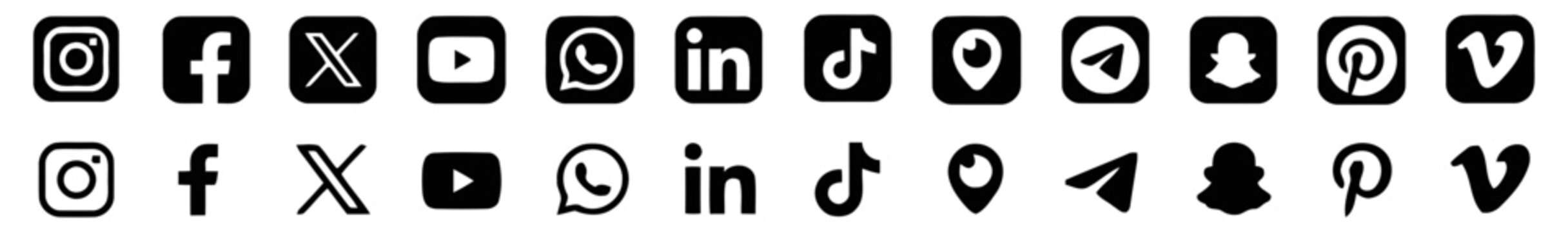 Social media logos arranged in two rows showcase popular digital communication platform networks.