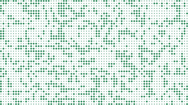 A seamless abstract pattern composed of small green triangles and diamonds scattered across a white backdrop.