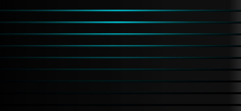 Horizontal black stripe neon cyan glowing line texture. 3d metallic ribbed structure, sleek modern futuristic tech hacker mood. Great backdrop for web developer banner, IT ad. 3d render.