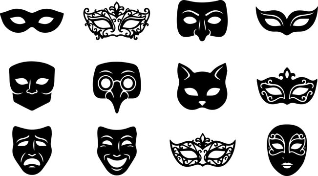 Mask_silhouettes_on_white_backgr