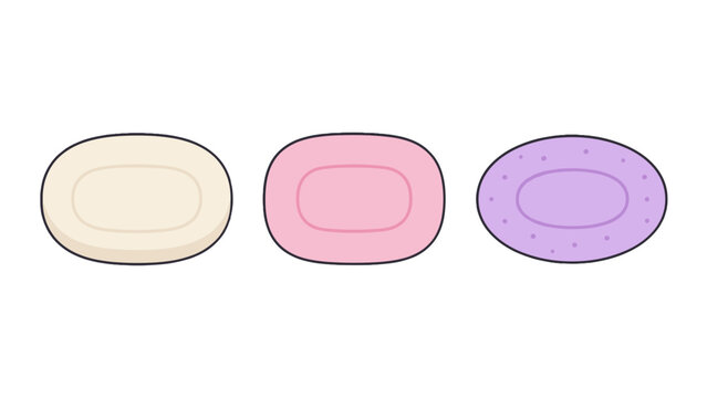Set of three colored bar soap icons on white background