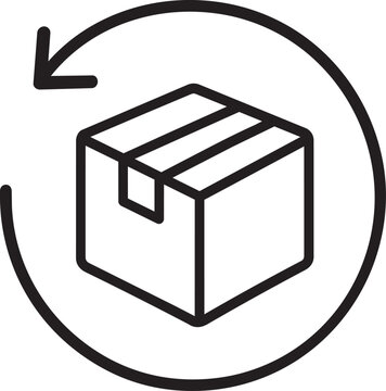 Black line icon of package with circular return arrow