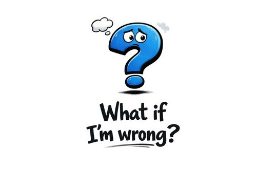 A curious blue question mark wondering about potential mistakes, in a neutral background