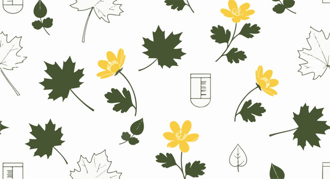 Colorful maple and parsley leaves pattern design.