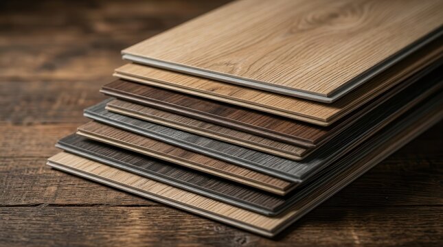 Luxury vinyl plank LVP flooring samples with wood grain and texture for interior design selection.