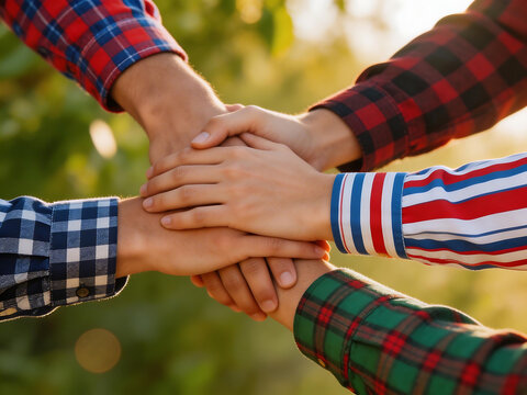 Hands stacked together in unity
