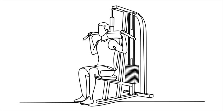 Man exercising on a lat pulldown machine at the gym