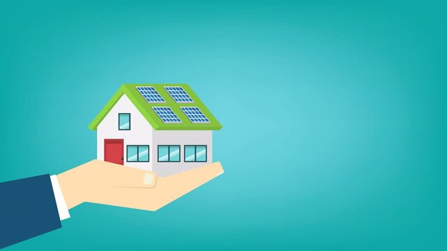 Animation of an eco-friendly house featuring solar panels on its roof