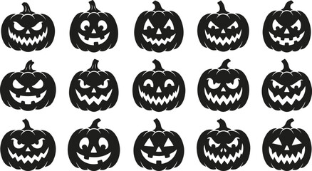 Obraz premium Halloween pumpkin faces collection black silhouettes for spooky decorations and designs