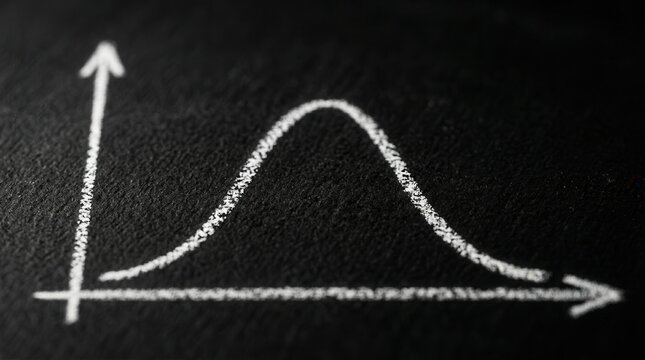 Chalk drawing of a bell curve graph illustrating data distributions and statistical concepts.