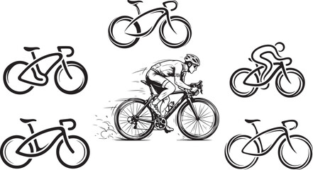Fototapeta premium Hand drawn sketch style bicycles and cyclist riding bike vector illustration