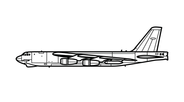 Boeing B52 Stratofortress bomber aircraft blueprint illustration.