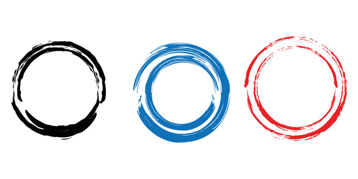 Brush stroke circle japan sun frame. Hand drawn rough scribble texture effect red circle. Brush circles. grunge circles