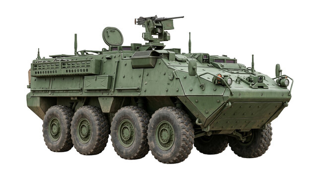 Modern military armored personnel carrier vehicle with machine gun turret isolated on transparent background png combat tactical equipment tactical.
